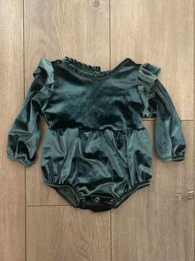 3-6 months Velvet Teal Long Sleeve Baby Romper
